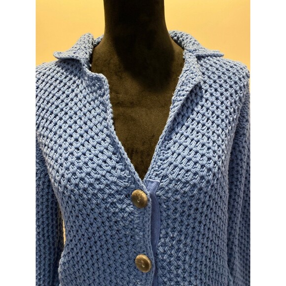 J. Jill Cardigan Blue Cotton Blend Collared Button Down Front Pockets Size Small - Picture 8 of 11